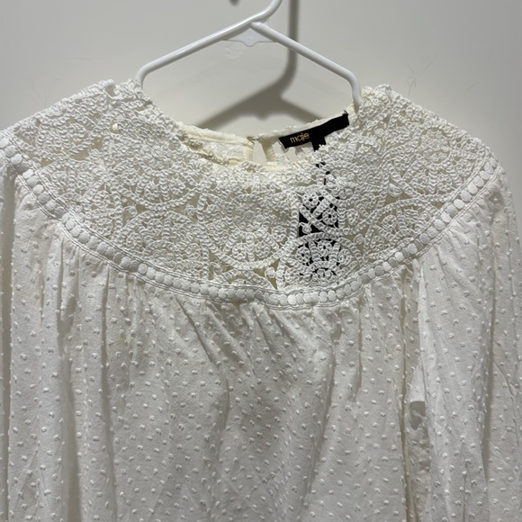 Maje Top Crochet Puff Sleeve Shirt Top Hollowed out Loose Shirt White Size 3 - Picture 4 of 7